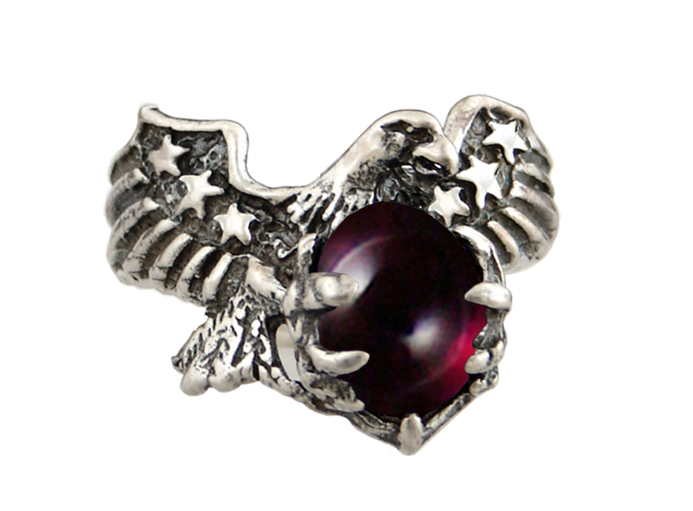 Sterling Silver American Eagle Ring With Garnet Size 10
